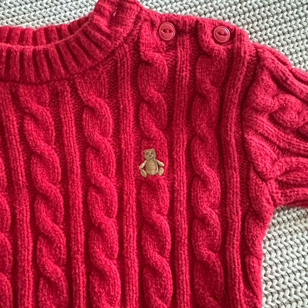 GAP Baby Red Cable Knit Sweater with Teddy Detail